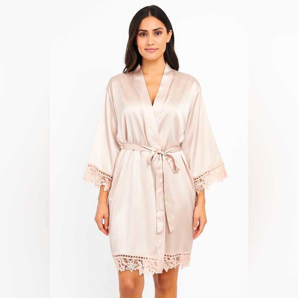 🛍️SALE🛍️ Satin Robe with Embroidered Trim